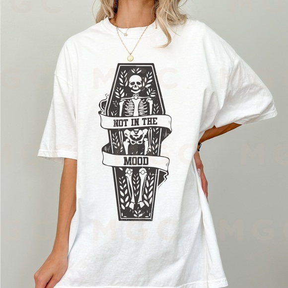 Comfort Colors Tops - Comfort Colors Not In The Mood Skeleton Coffin Graphic Tee